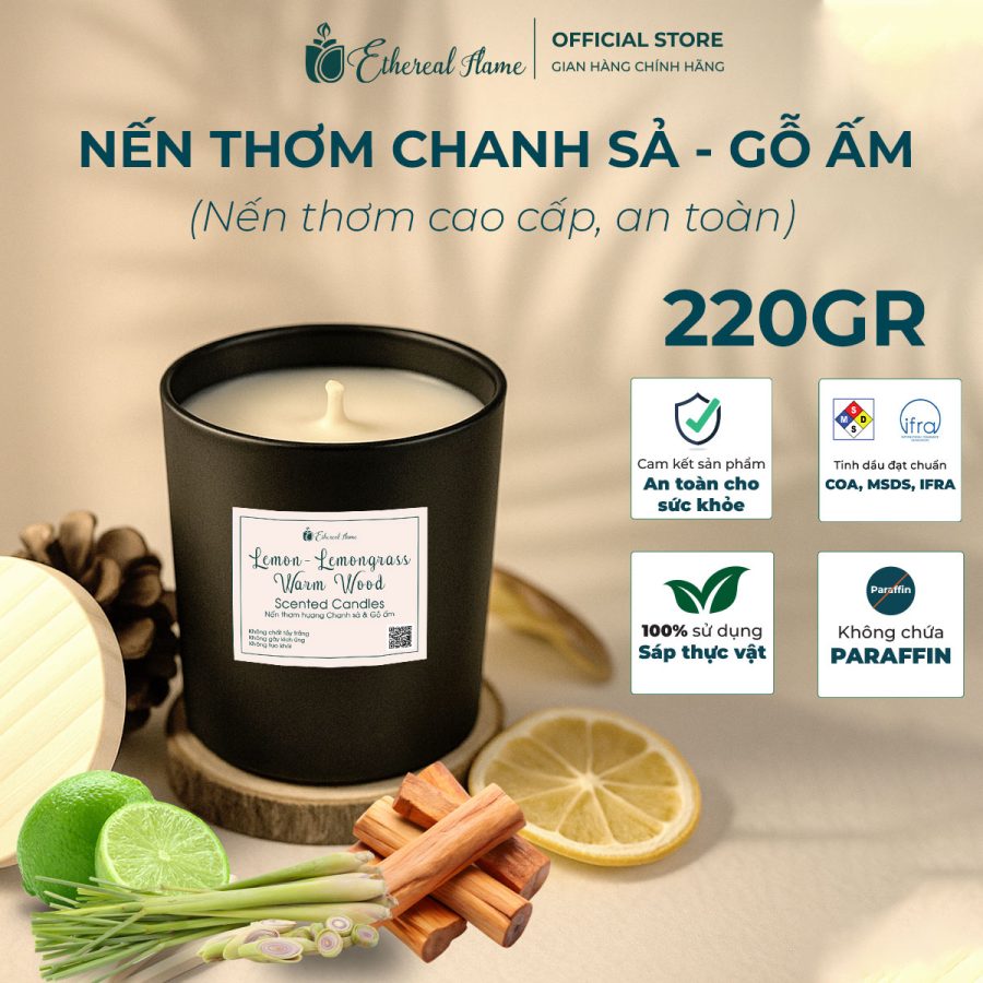 Nến thơm hương Chanh Sả - Gỗ ấm 220gr