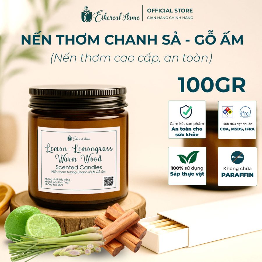 Nến thơm hương Chanh Sả - Gỗ ấm 100gr